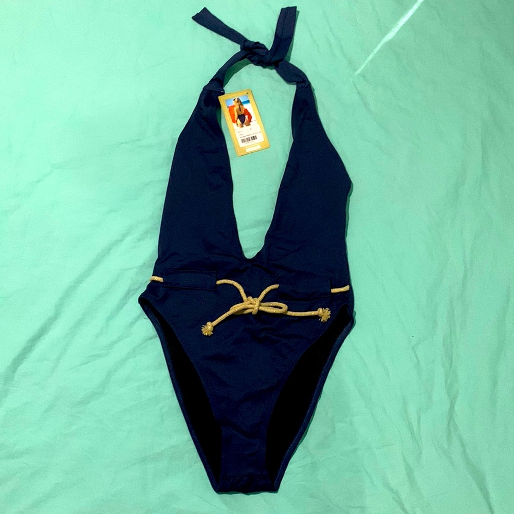 Plunge Neck Navy One piece NWT